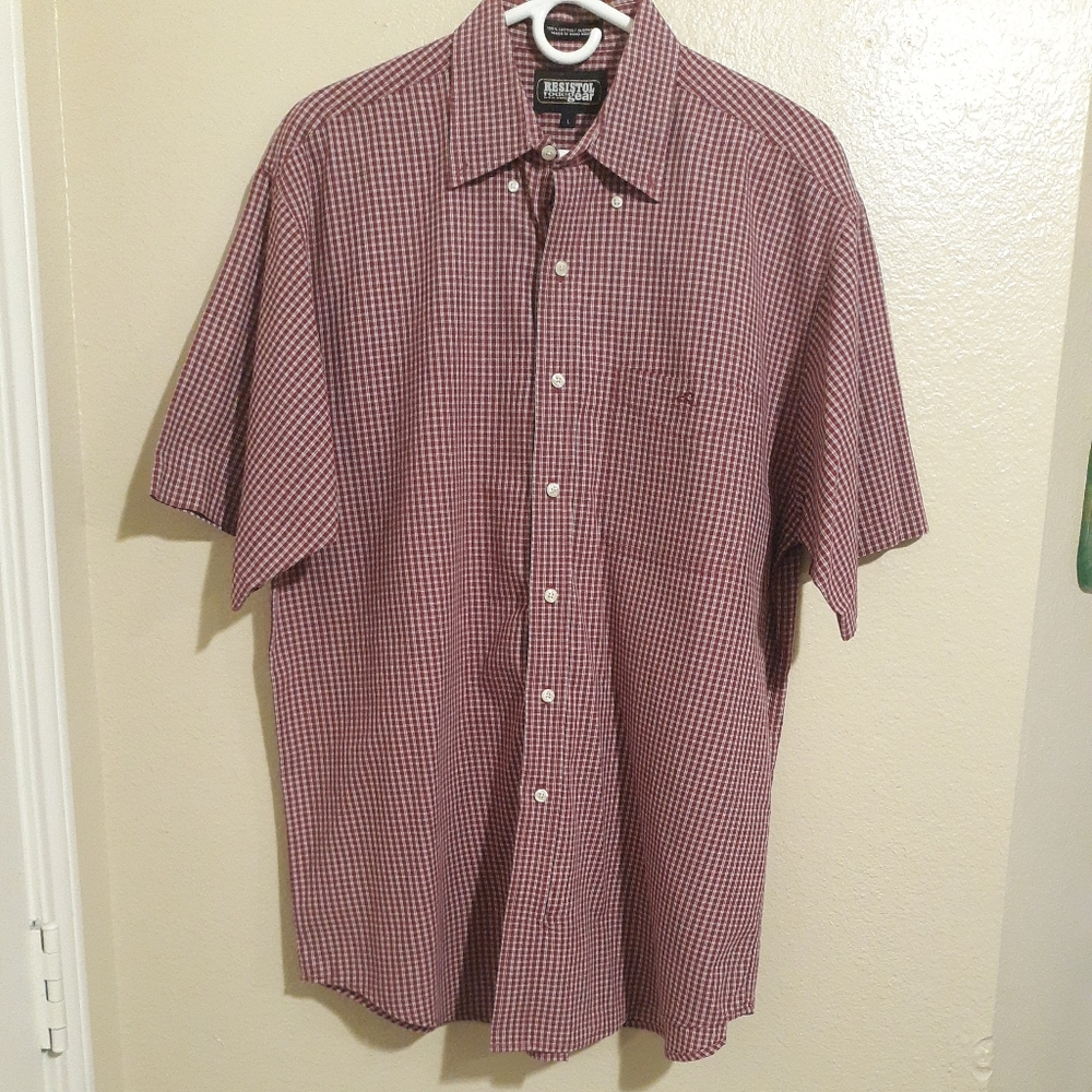 Resistol Rodeo Gear Red Plaid 100% Cotton Short Sleeve Button Men Shirt Sz Lg